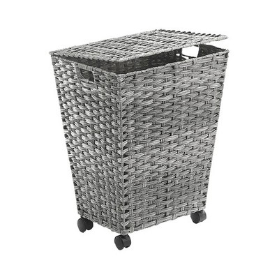 Wäschebehälter Wäschesammler Wäschepuff Laundry-Basket aus Polyrattan in grau
