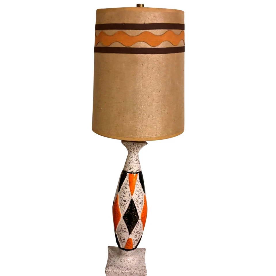 Современная керамическая настольная лампа середины века оранжевая черная алмазная глазурь MCM ретро - Изображение 4 из 4