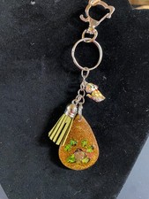 Golden Paw Print Dog Lover Keychain - Glitter Resin with Charms Brown Charm