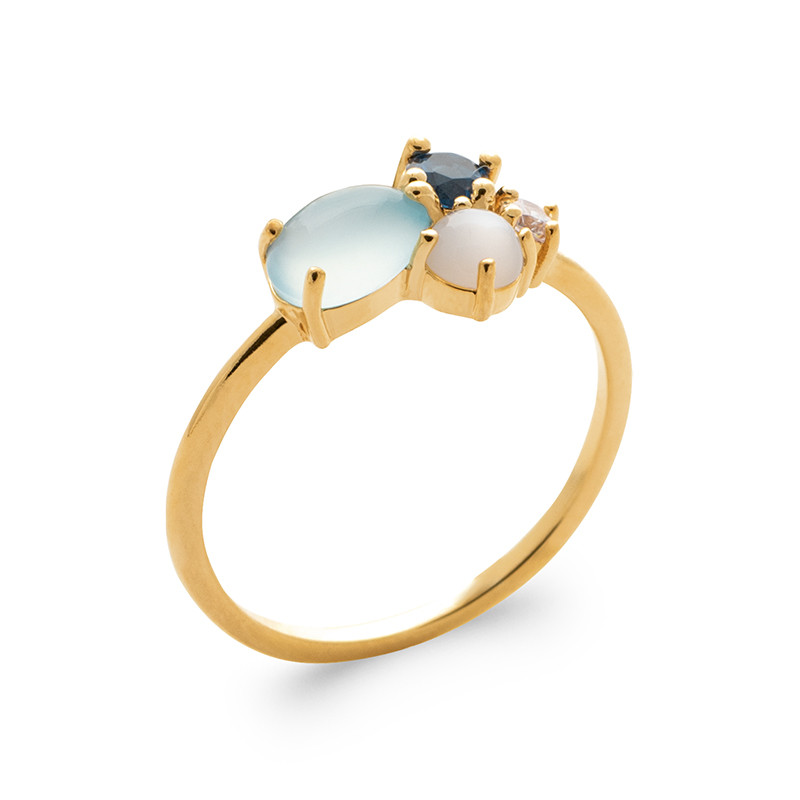 Bague Agate Bleu Nacre en Or 18 Carats Plaqué de Qualité Joaillerie