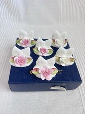 Vintage Boxed Set of 6 Coalport Bone China Floral Place Card Holders