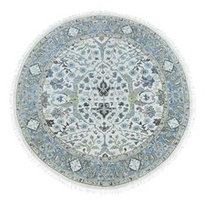 Oushak Rug Hand Knotted Wool 7'x7' Oyster Gray with Floral Motifs Round R10414