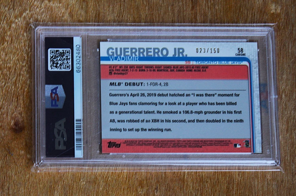 VLADIMIR GUERRERO RC: 2019 TOPPS CHROME #58: UPDATE-BLUE REFRACTOR /150 PSA 10 - Image 2 of 2