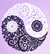 Yin Yang - 9,5" x 9,5" fini, point de croix complet