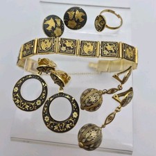 Damascene Gold Tone Lot Bracelet Earrings Ring Birds Spain Toledoware 5pcs