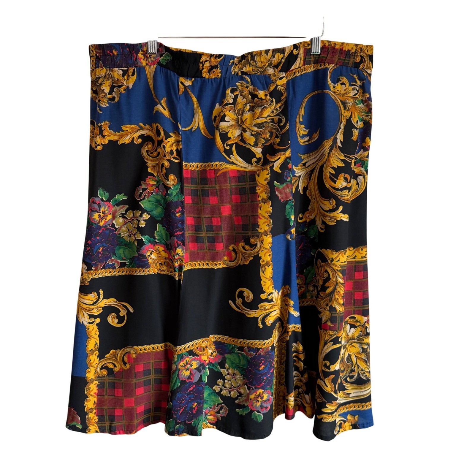 VTG Fitting Image Baroque Patchwork Midi Skirt Ra… - image 6