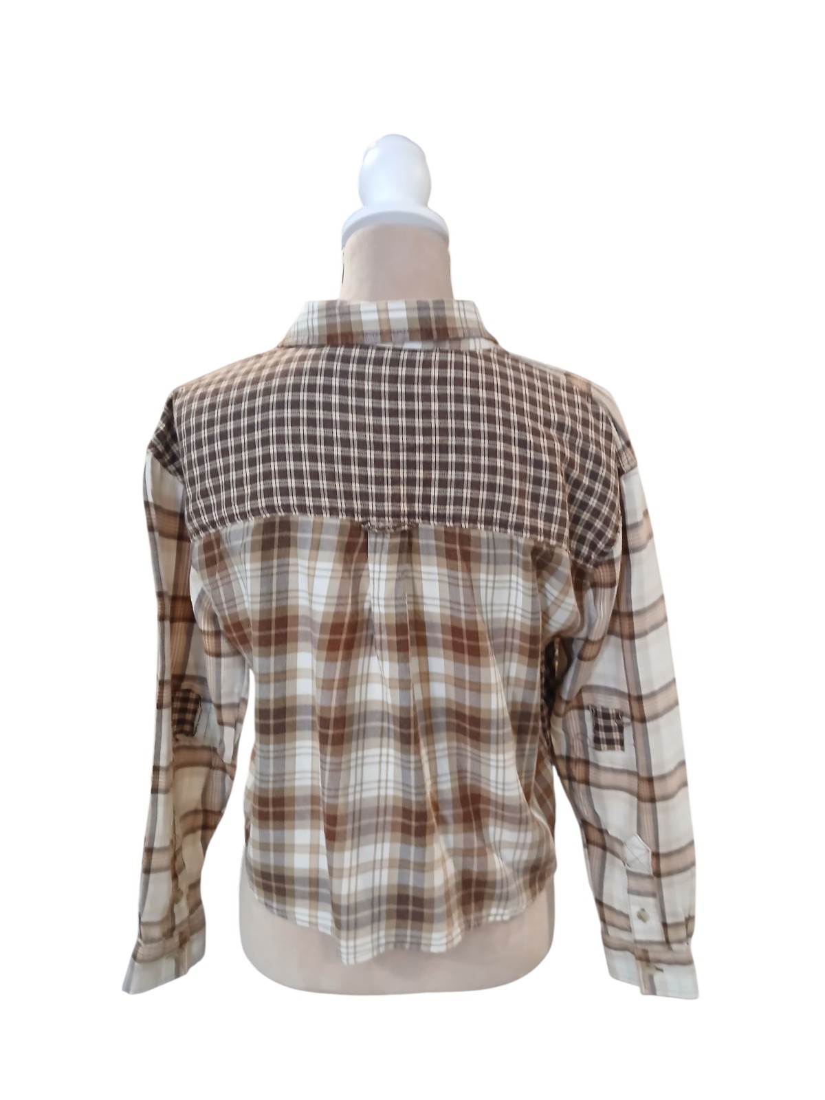 American Eagle Elbow Patch Plaid Patchwork Oversi… - image 2