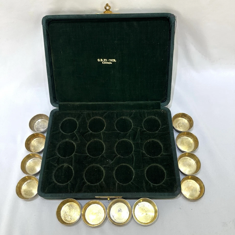 古董 Gorham 纯银开放式盐窖 12 件套加厚织物盒 — 第 4/4 张图片