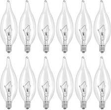 12-Pack E12 B10 Clear Candelabra Base Bulb, 60W 120V Incandescent Candle Light B