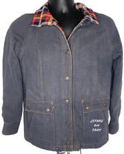 1980s VALLEY CO DENIM JEAN JACKET FLANNEL ACCENTS WOMEN'S SIZE MEDIUM