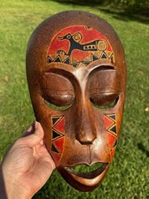 Vintage Indonesian Wooden Mask HandCarved Painted Tribal Lizard Art Wall Hanging