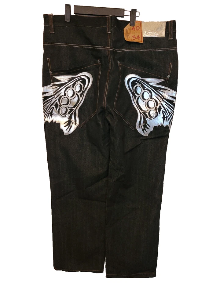 Новый с Ярлыками винтажный необработанный синий джинсы мужской 40 x 34 джинсовой ткани вышитые брюки мешковатые рэп Y2K - Изображение 2 из 4