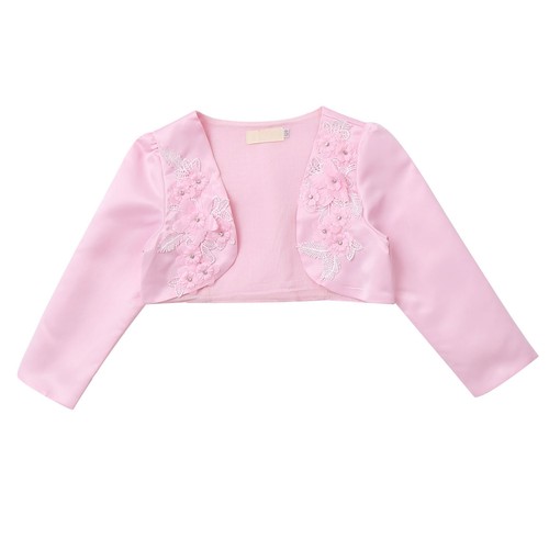 Girl's Long Sleeve Bolero Shrug Jacket Open Cardigan Flower Girl Dress Cover Up - Picture 22 of 53