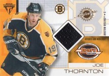 Joe Thornton relic jersey patch hockey card Bruins 2002 Pacific Draft Edition 11