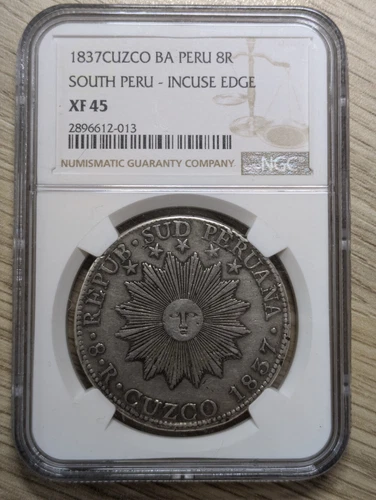 South Peru 1837 8 Reales Silver Coin NGC XF45