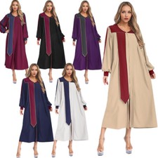 Women Color Block Choir Robes Stage Performance Costume V Neck Puff Sleeve Gown