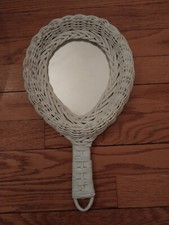 Vintage Boho Retro Woven Wicker Hand Mirror B...