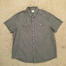 Old Navy Shirt Mens XXL Gray Striped Short Sleeve Button Up Pockets