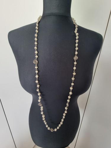 Vintage Long Necklace Silver Colour Swirls & Frosted Glass Beads - Picture 10 of 10