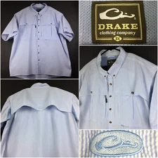 Drake Mens 3X Big (58 in Chest) Blue Stripe Vent Seersucker Wingshooters Shirt