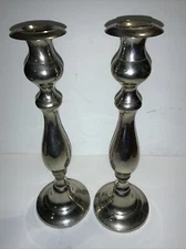 15" Silver Tone Finished Brass Chrome Metal Candlestick Holders Candle Set