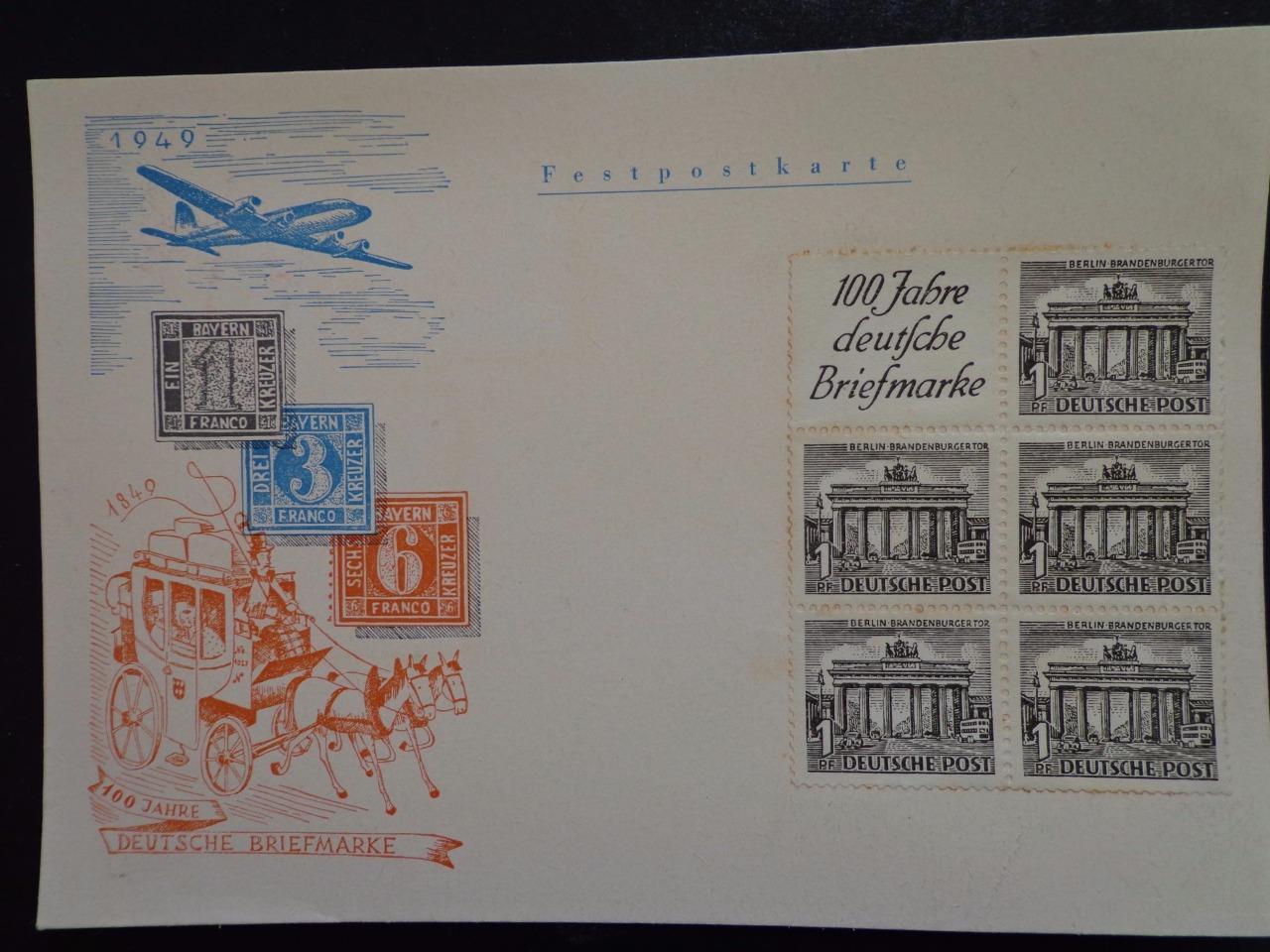 Germany Berlin Event Card stamps Tab 1949 100 Jahre Deutsche Briefmarke ...