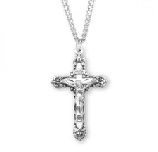 Sterling Silver Ornate Crucifix Size 1.9in x 1.1in Features 24in Long chain