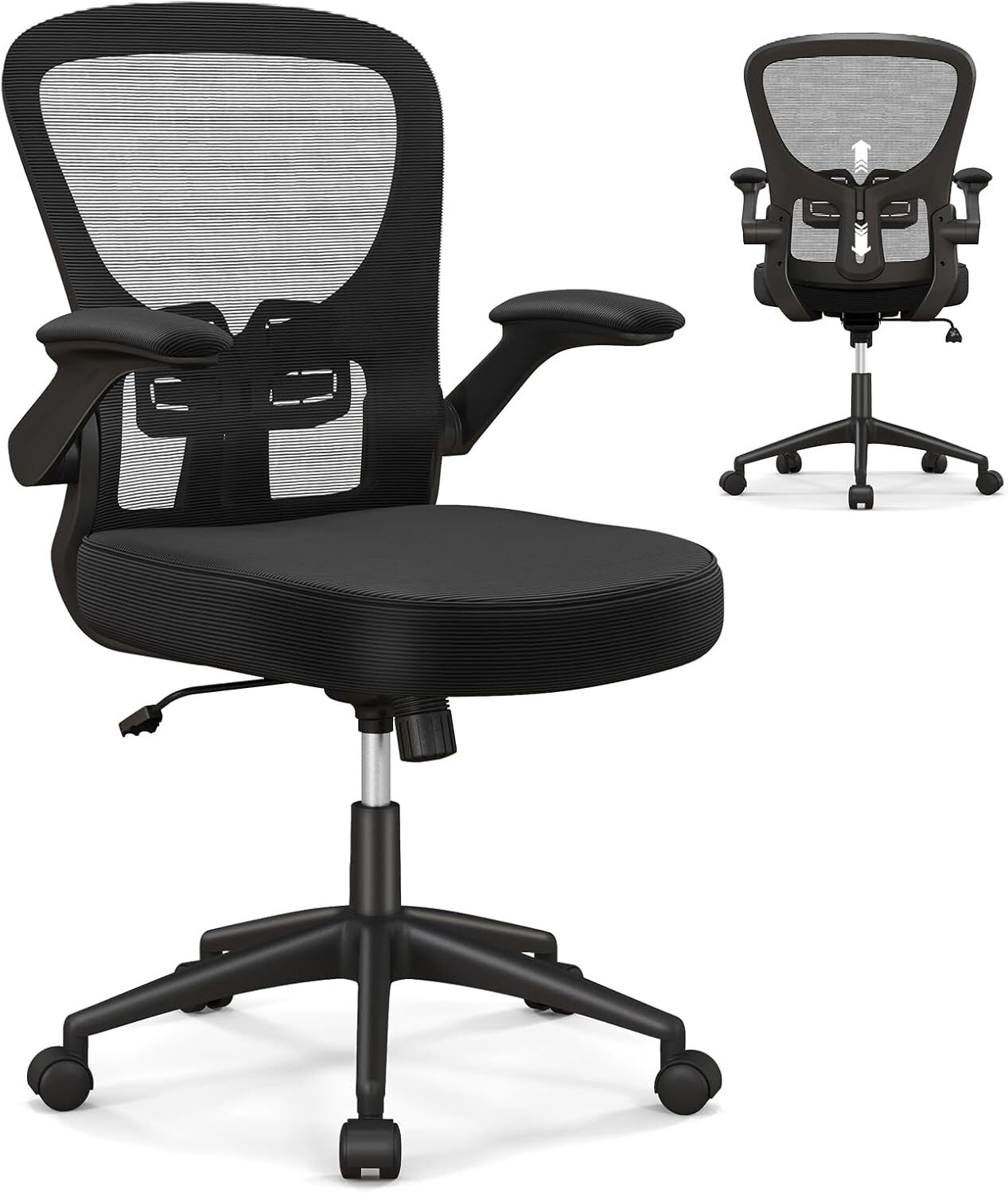 Ergonomic Office Chair, Mesh Desk Chair with Adjustable Lumbar Support & Flip-Up-image