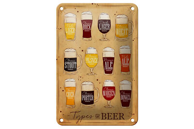 Blechschild Spruch 12x18cm Types of Beer Bier Sorten Metall Deko Schild
