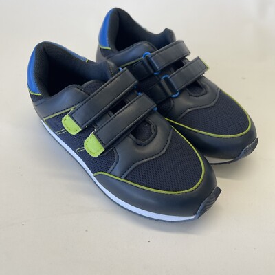 ENZO kids boys hook & loop navy faux leather upper flats shoes size 13 New