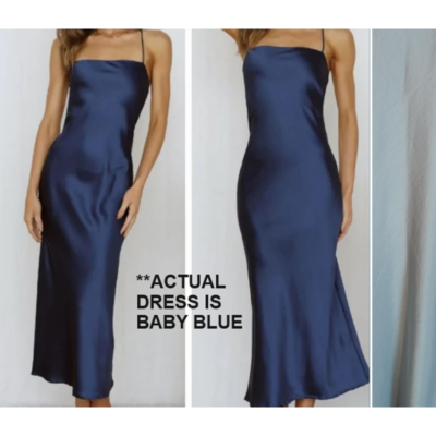 House of Harlow NEW Baby Blue Satin Spaghetti Strap Ruched Midi Slip Dress  Small | eBay