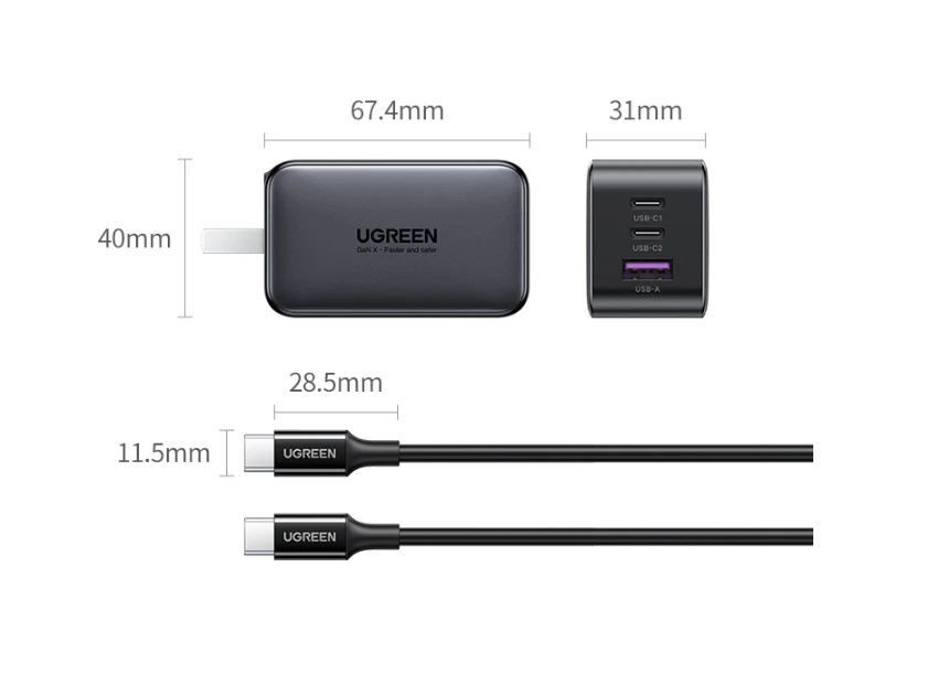 Cargador rápido UGREEN 65W GaN carga rápida 4.0 3.0 USB C PD cargador USB para iPhone Foto 4 de 4