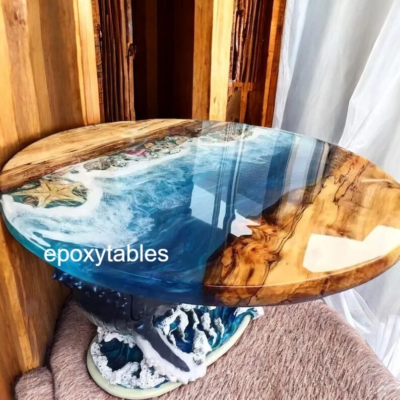 Ocean Epoxy Top Table Adorable Handmade Center Coffee Table Luxury Living Decors - Image 2 of 4