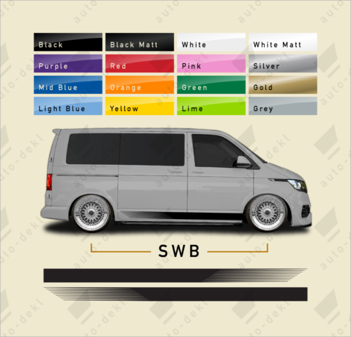 Fits VW T5 T6 Transporter SWB - Side Stripe Vinyl Sticker Campervan Decals - Picture 1 of 17