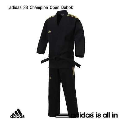 Adidas 3S Boy's Champion Uniform/Dobok/ITF Style/Open type uniform/Black Uniform