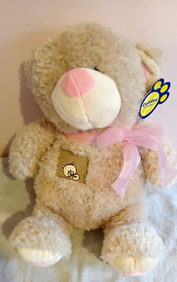 Cuddles Collection Flauschiger Bär rosa Schleife Weihnachtsgeschenk Stofftier Tröster mit Etikett