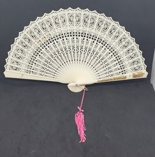 Vintage Celluloid Asian Folding Fan with Tassels 8"...Pre-owned