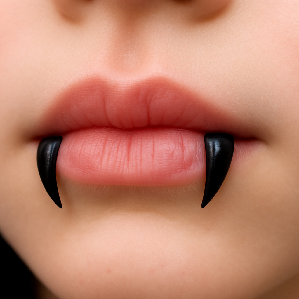 Vampire Fangs Clip On Black Fangs Lip Spikes Steel Teeth Halloween Jewellery