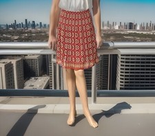 MAX STUDIO Sz S 4-6 Red Multi Abstract Floral Print Pleated Skirt Lined 98 NWT