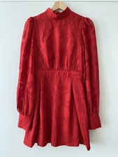 PrettyLittleThing PLT Red Floral Patterned Organza Full Sleeve High Neck Dress 8