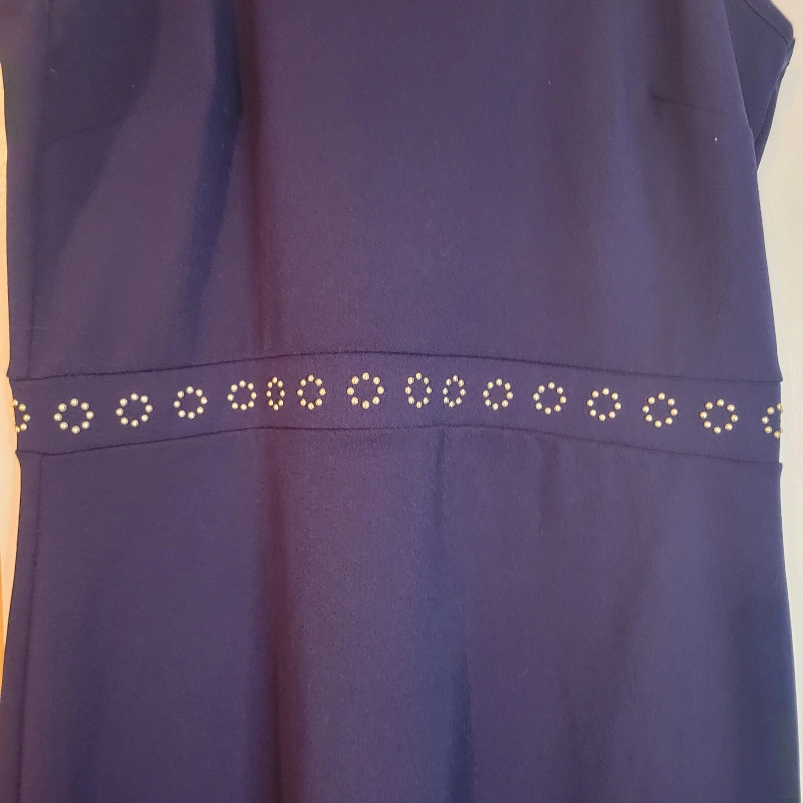 Abito Michael Kors blu navy senza maniche mini matita perline accento argento taglia media