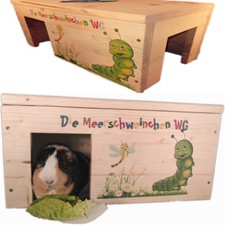 Nagerhaus Kleintierhaus Meerschweinchen mit 2 Eingängen, Holzlasur & Aufklappbar