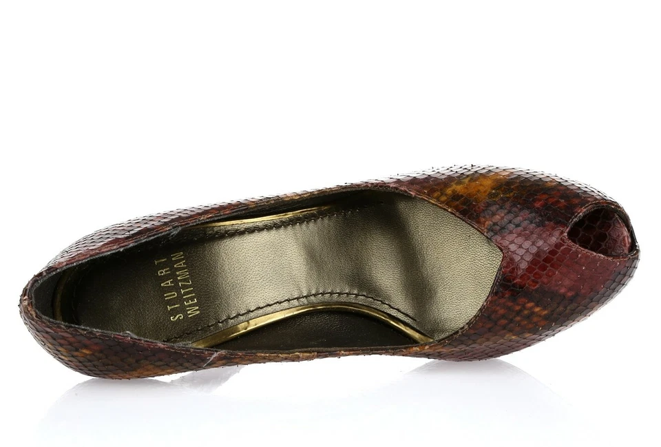 STUART WEITZMAN burgundy snake print leather peep toe pumps sz. 6.5 M NEW! - Image 3 of 4