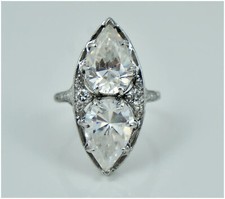 9 CTW White Pear Cut CZ Two Stone Antique Art Deco Engagement Ring In 925 Silver