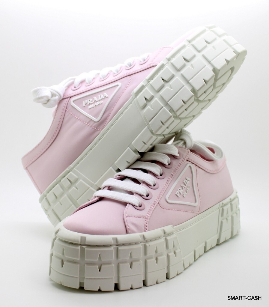 PRADA セール★ 1E933N AUTHEN Prada 50 mm Logo Flatform Sneakers Alabaster Pink