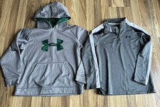 Lot of 2 Under armour Gray Hoodie  L/S 1/4 Zip Shirt Boys Sz YLG