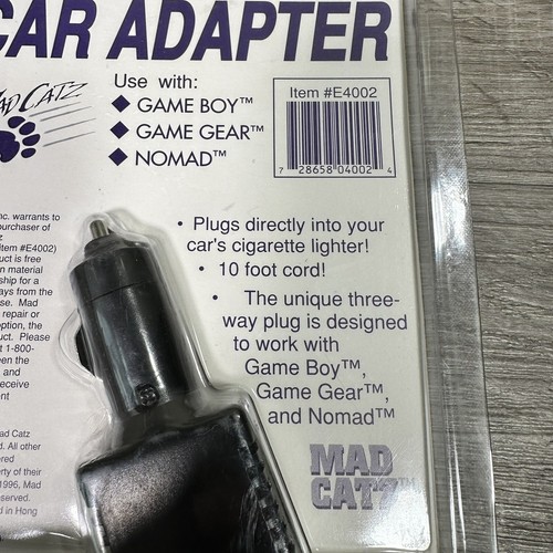 New NOS Mad Catz 12 Volt DC Car Adapter For Gameboy Pocket Gamegear Nomad - Picture 4 of 6