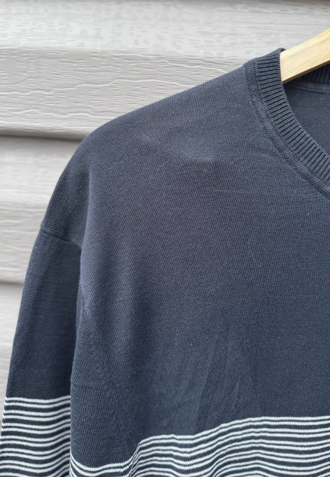 SUÉTER DE ALGODÓN SEDA LIGERO A RAYAS NEGRAS Z Zegna cuello redondo talla XL Foto 2 de 4