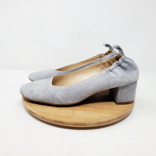 Everlane The Day Heel Womens 6 Light Blue Suede Leather Block Pump Shoes Italy