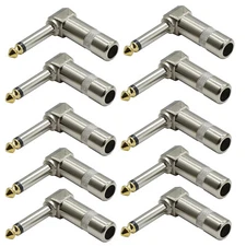 10X LOT 1/4 TS RIGHT ANGLE MONO PHONE PLUG CORD CONNECTOR 6.3MM CABLE JACK Audio